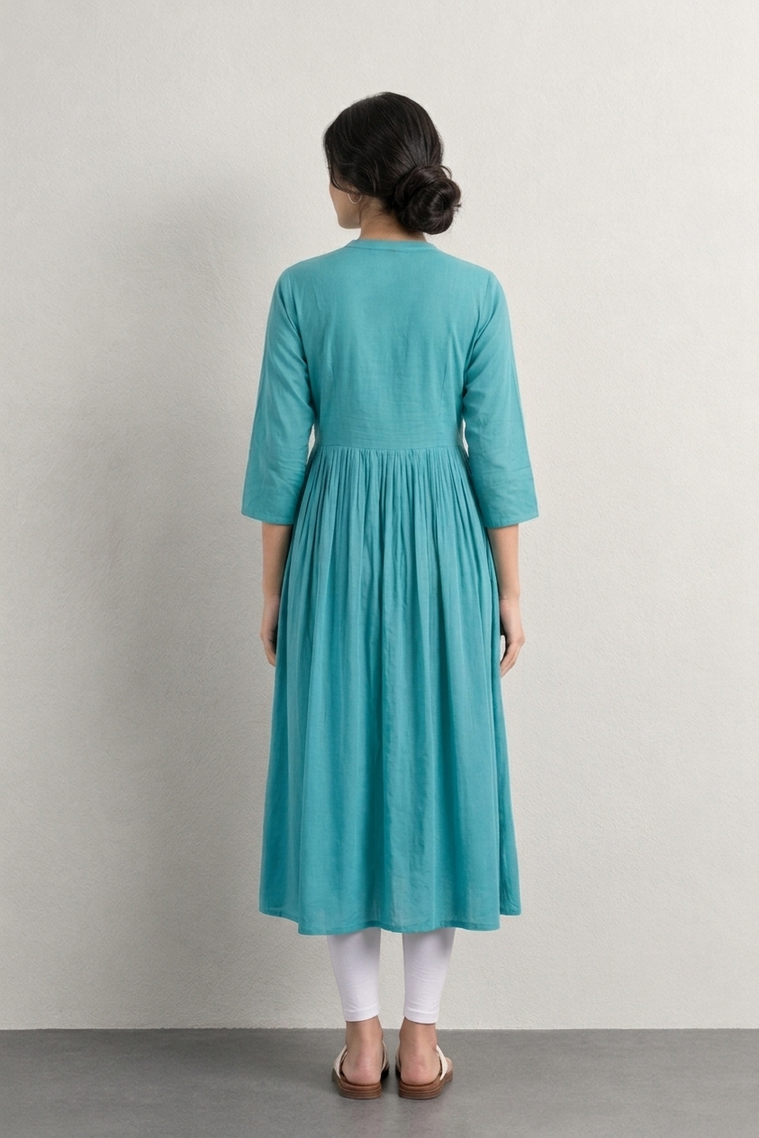 Aqua Blue Embroidered Rayon Kurti for Women