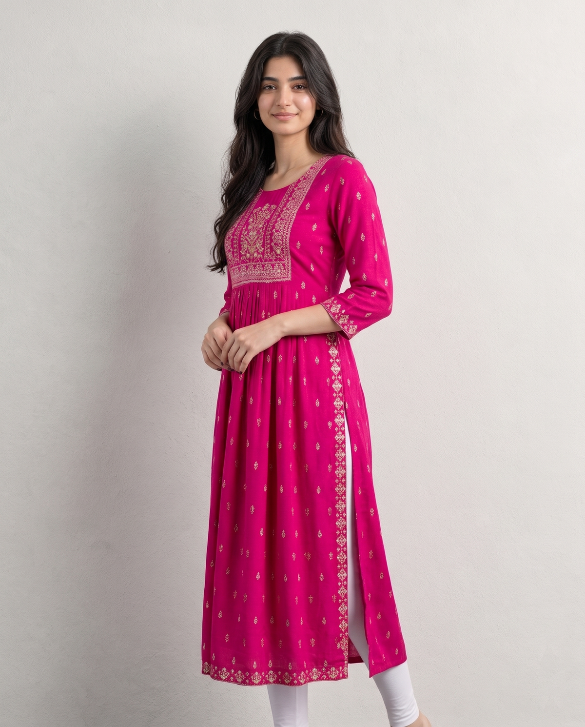 Elegant Pink Floral Printed Rayon Kurti for Women