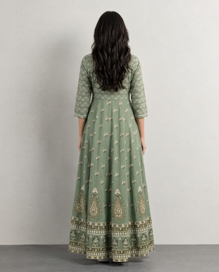 Mint Green Floral Anarkali Kurti for Women