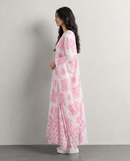 Pink Floral Anarkali Kurti with Dupatta