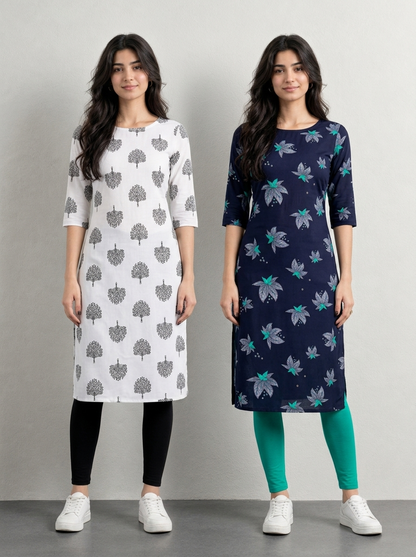 Women's Printed Cotton Kurtis – Pack of 2