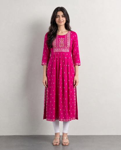 Elegant Pink Floral Printed Rayon Kurti for Women