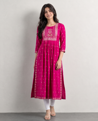 Elegant Pink Floral Printed Rayon Kurti for Women