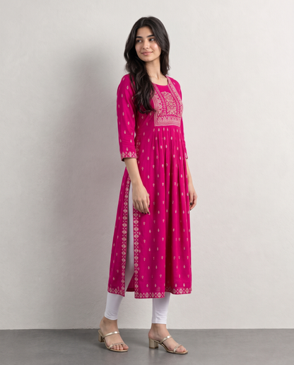 Elegant Pink Floral Printed Rayon Kurti for Women
