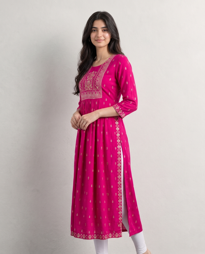 Elegant Pink Floral Printed Rayon Kurti for Women