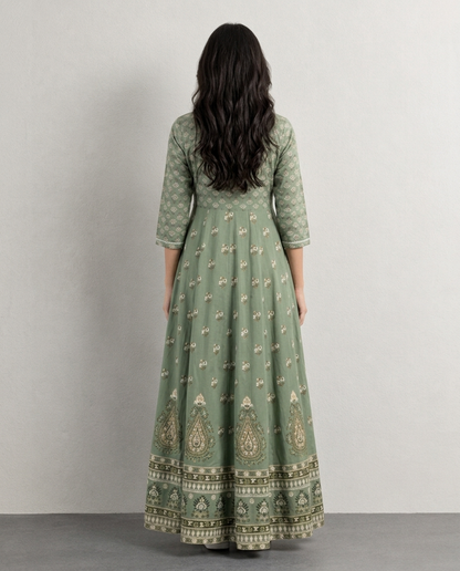 Mint Green Floral Anarkali Kurti for Women