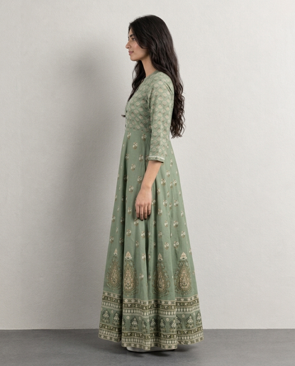 Mint Green Floral Anarkali Kurti for Women