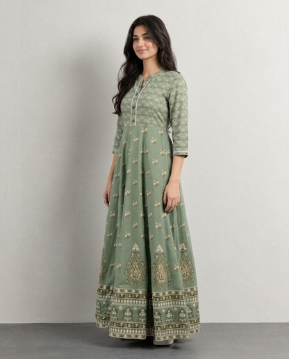 Mint Green Floral Anarkali Kurti for Women