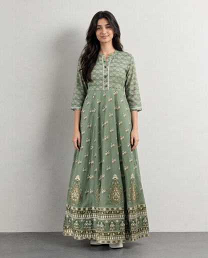 Mint Green Floral Anarkali Kurti for Women